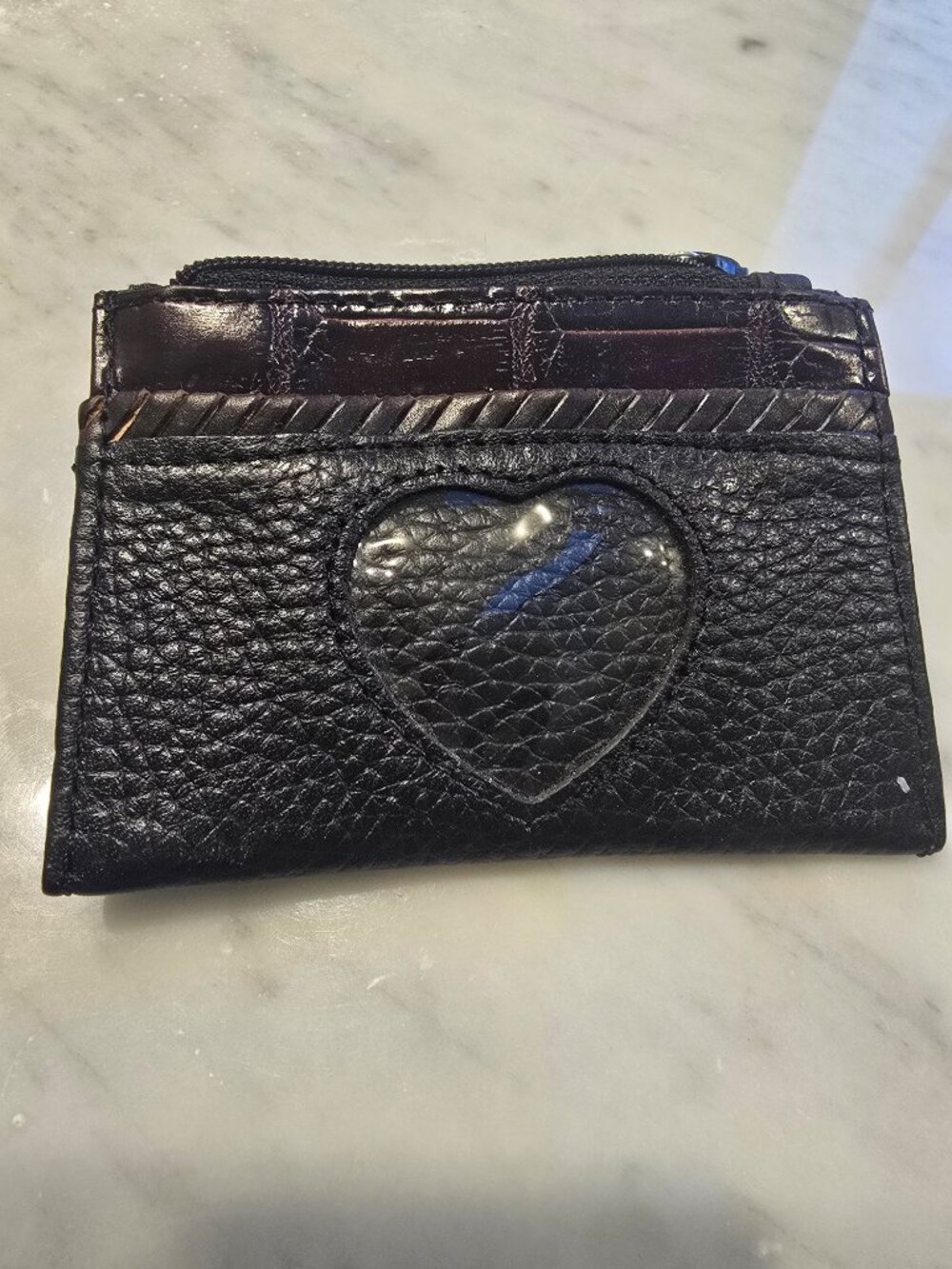 NWOT Brighton Croc Pabbled Leather Heart Photo Coin Zip Card ID Mini Wallet
